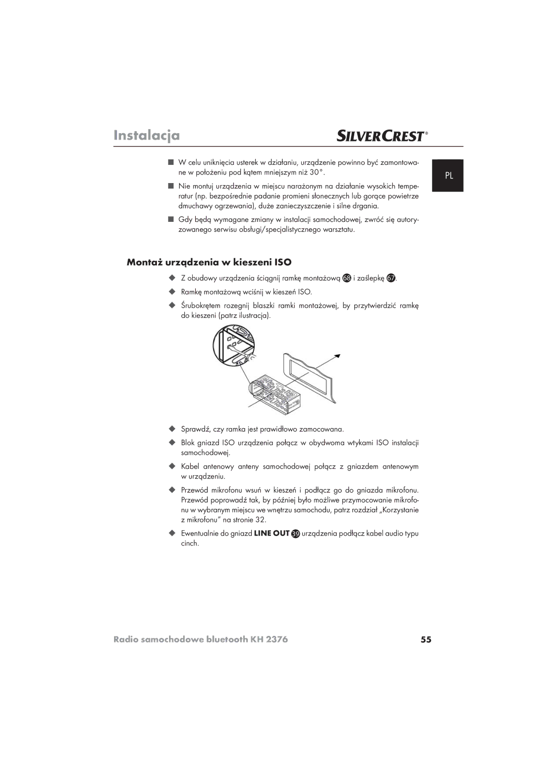 Silvercrest KH 2376 operating instructions Montaż urządzenia w kieszeni ISO 