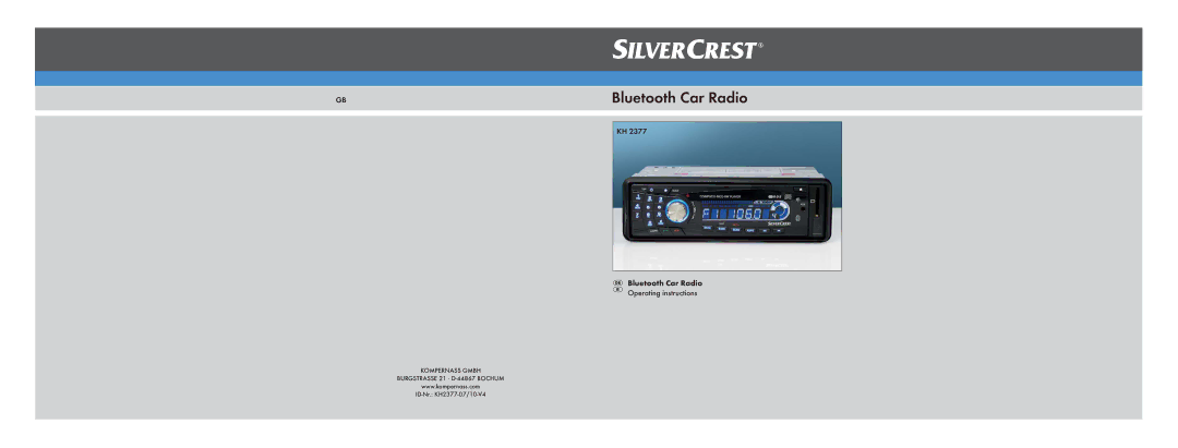 Silvercrest KH 2377 operating instructions Bluetooth Car Radio 