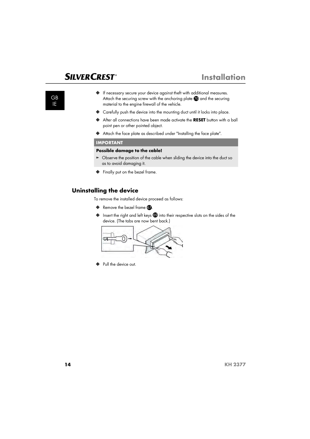 Silvercrest KH 2377 operating instructions Uninstalling the device 