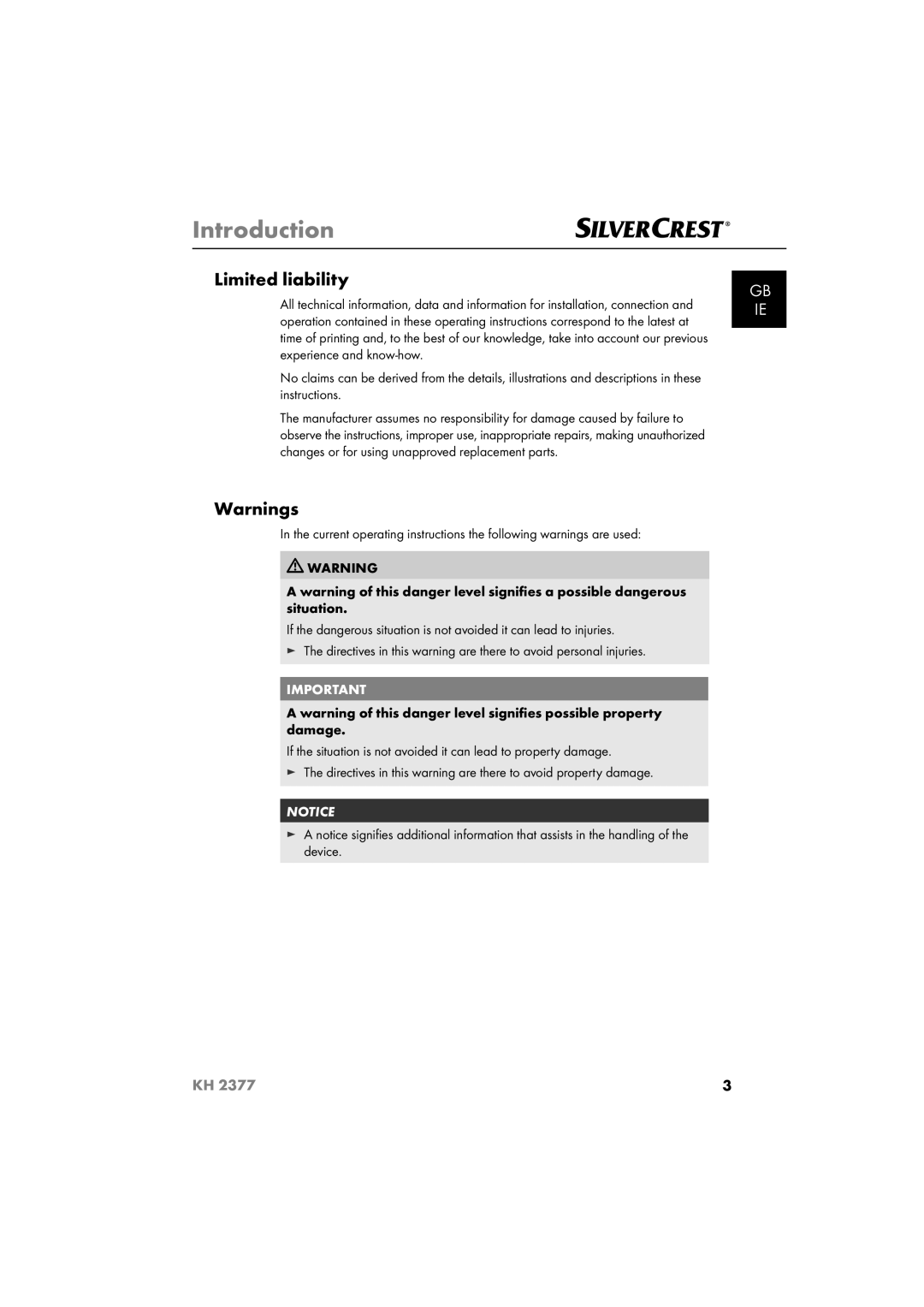 Silvercrest KH 2377 operating instructions Limited liability 