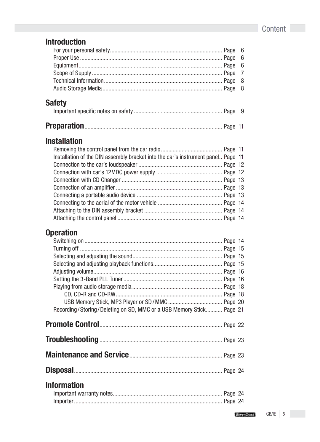 Silvercrest KH 2380 operation manual Introduction, Safety, Installation, Operation, Information 