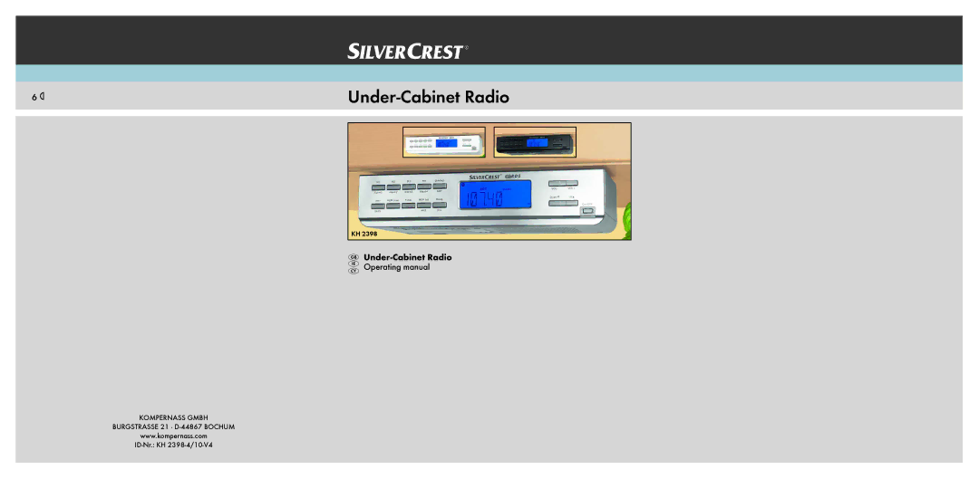 Silvercrest KH 2398 manual Under-Cabinet Radio 