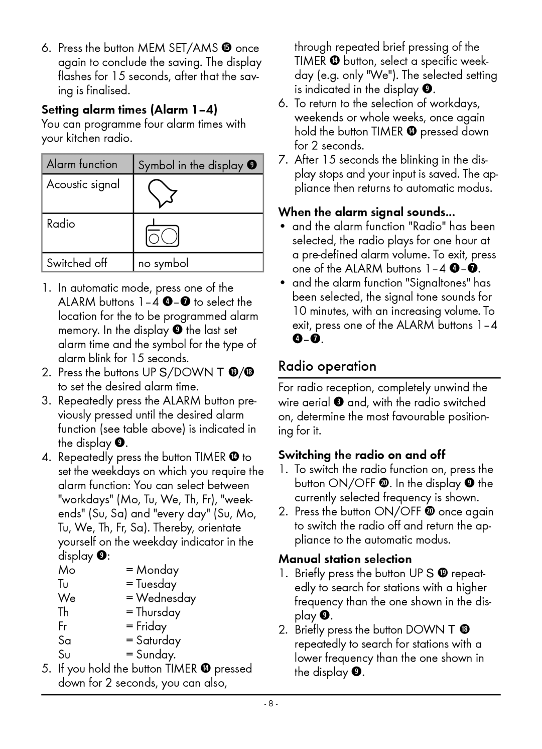 Silvercrest KH 2398 manual Radio operation 