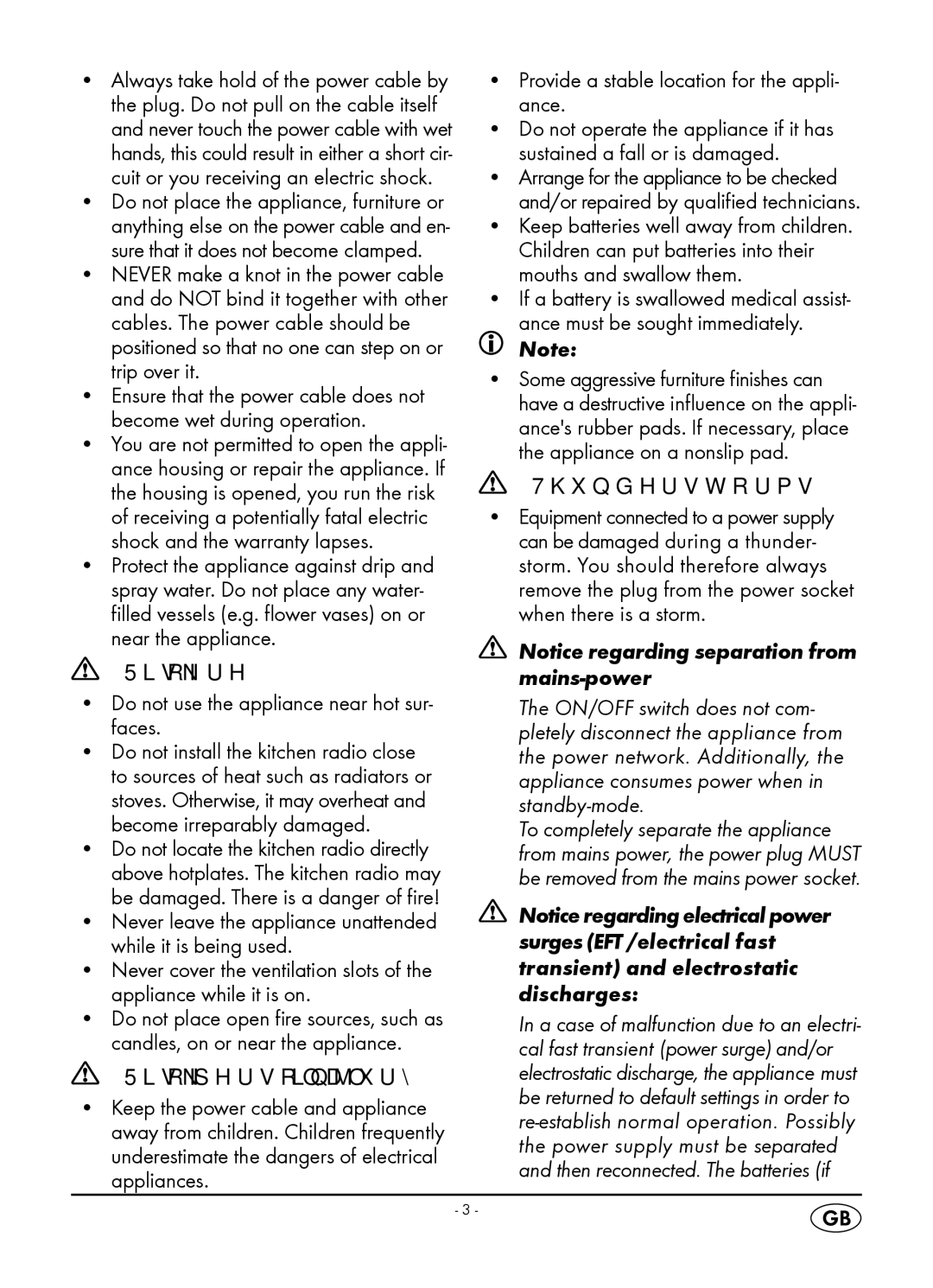 Silvercrest KH 2398 Risk of fire, Do not use the appliance near hot sur- faces, Risk of personal injury, Thunderstorms 