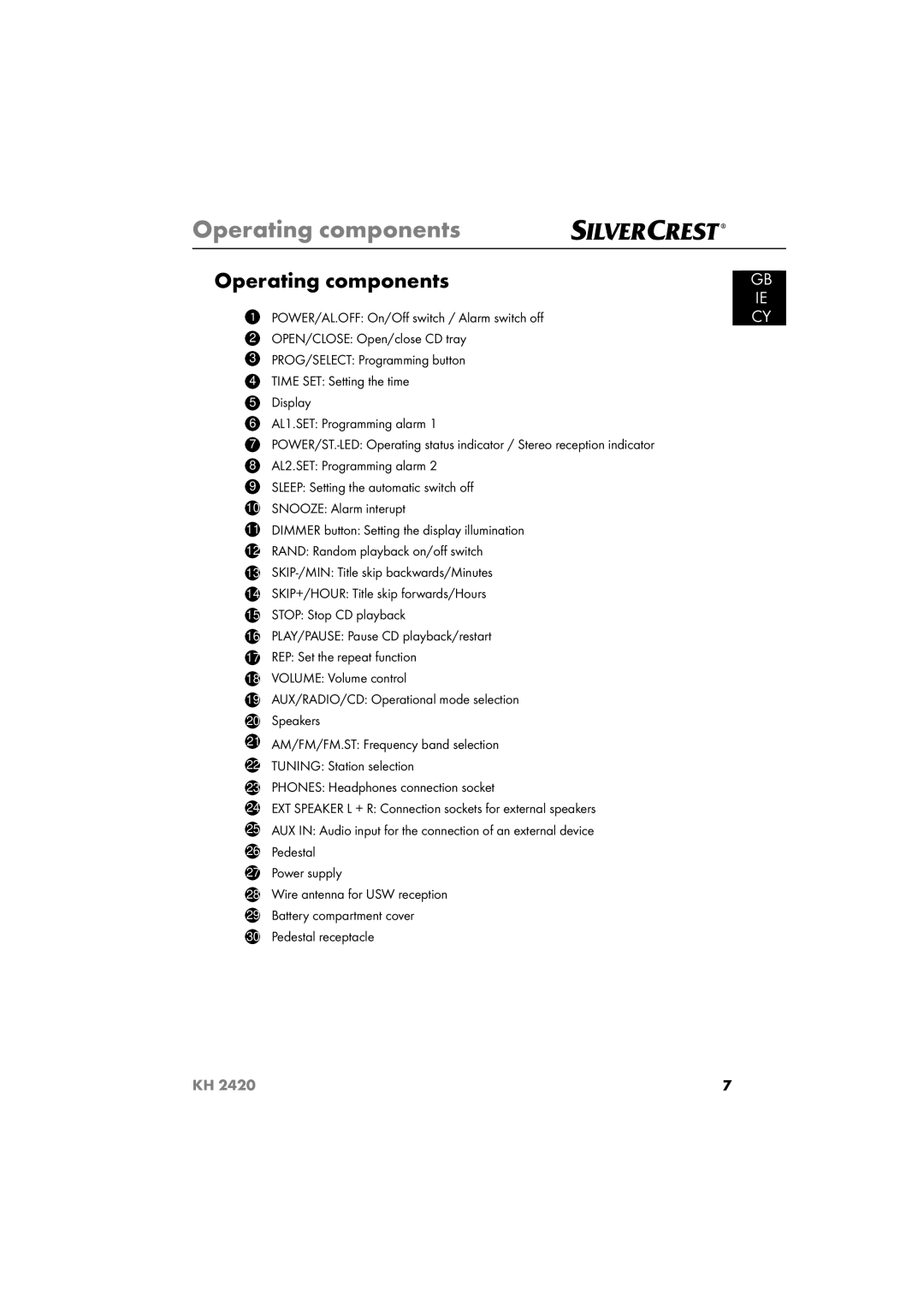 Silvercrest KH 2420 operating instructions Operating components 