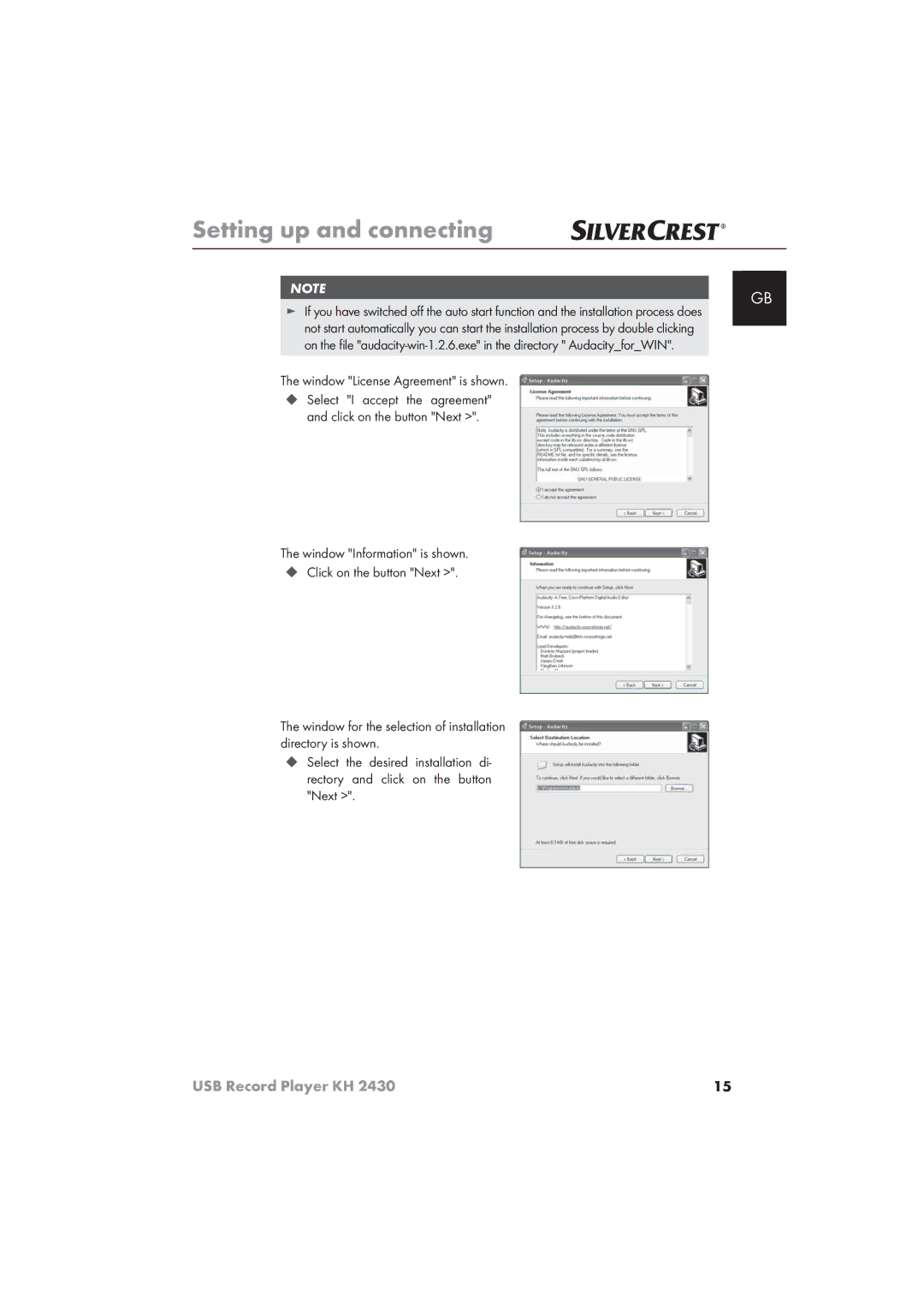 Silvercrest KH 2430 manual Window License Agreement is shown 