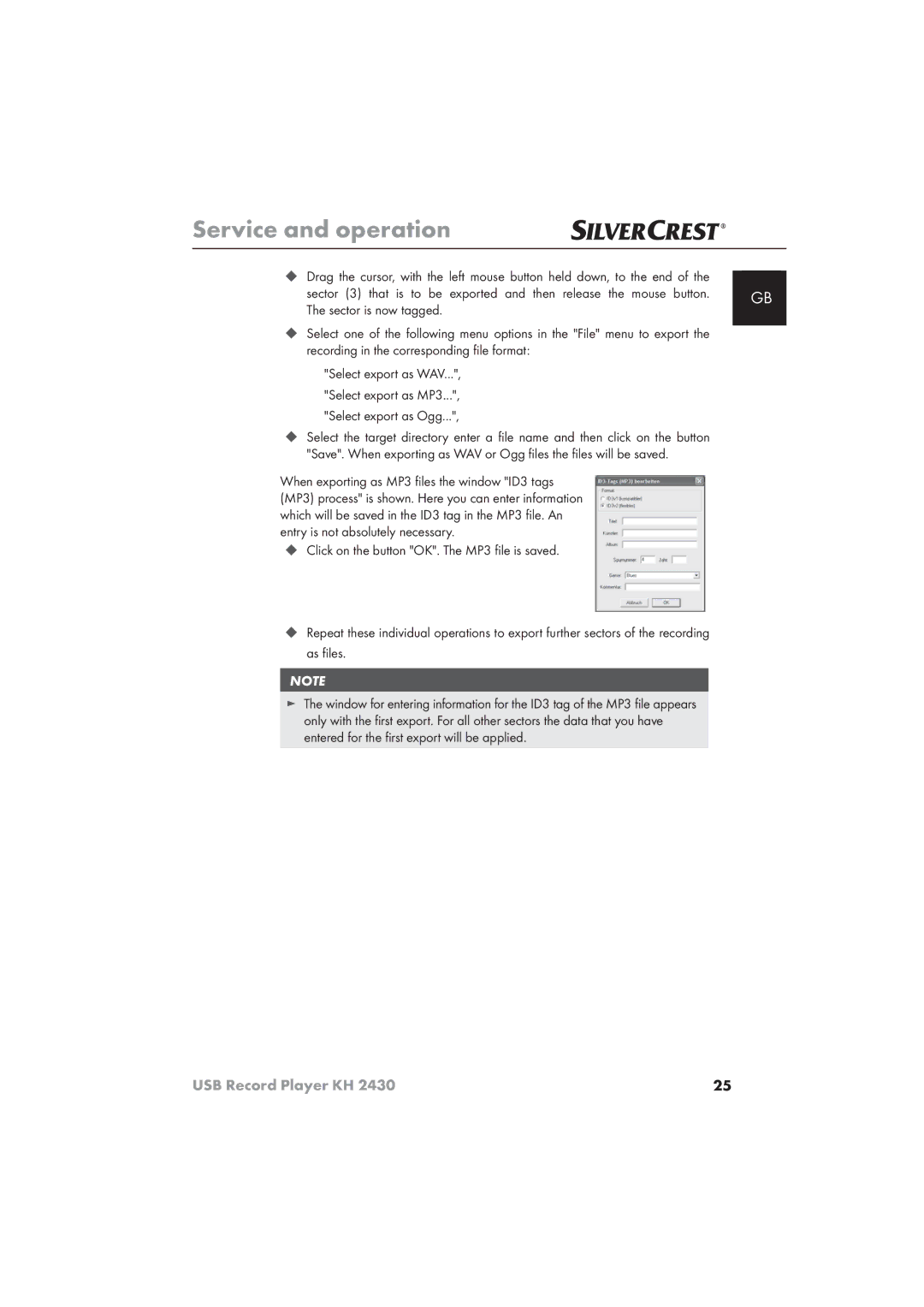 Silvercrest KH 2430 manual Service and operation 