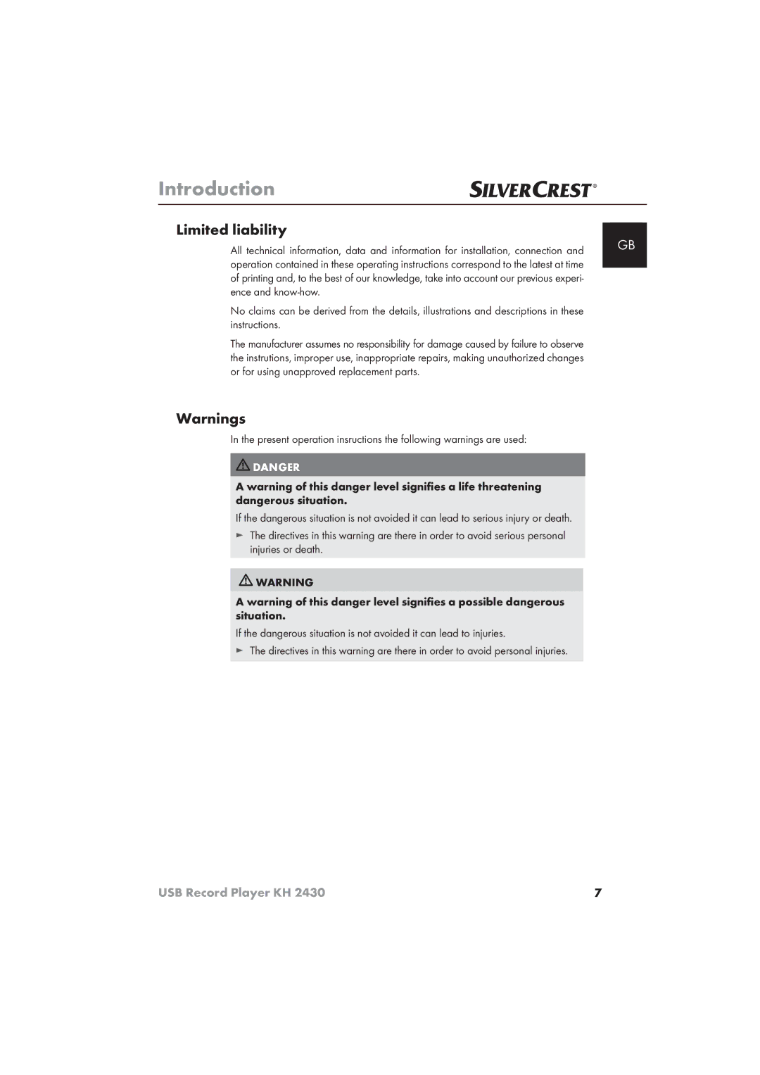 Silvercrest KH 2430 manual Limited liability, Ence and know-how, Instructions 