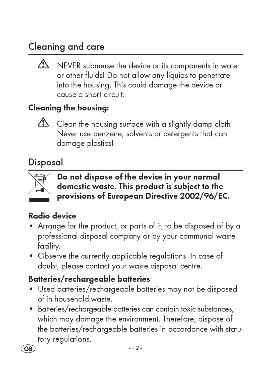 Silvercrest KH 245 manual Cleaning and care, Disposal, Tory regulations 