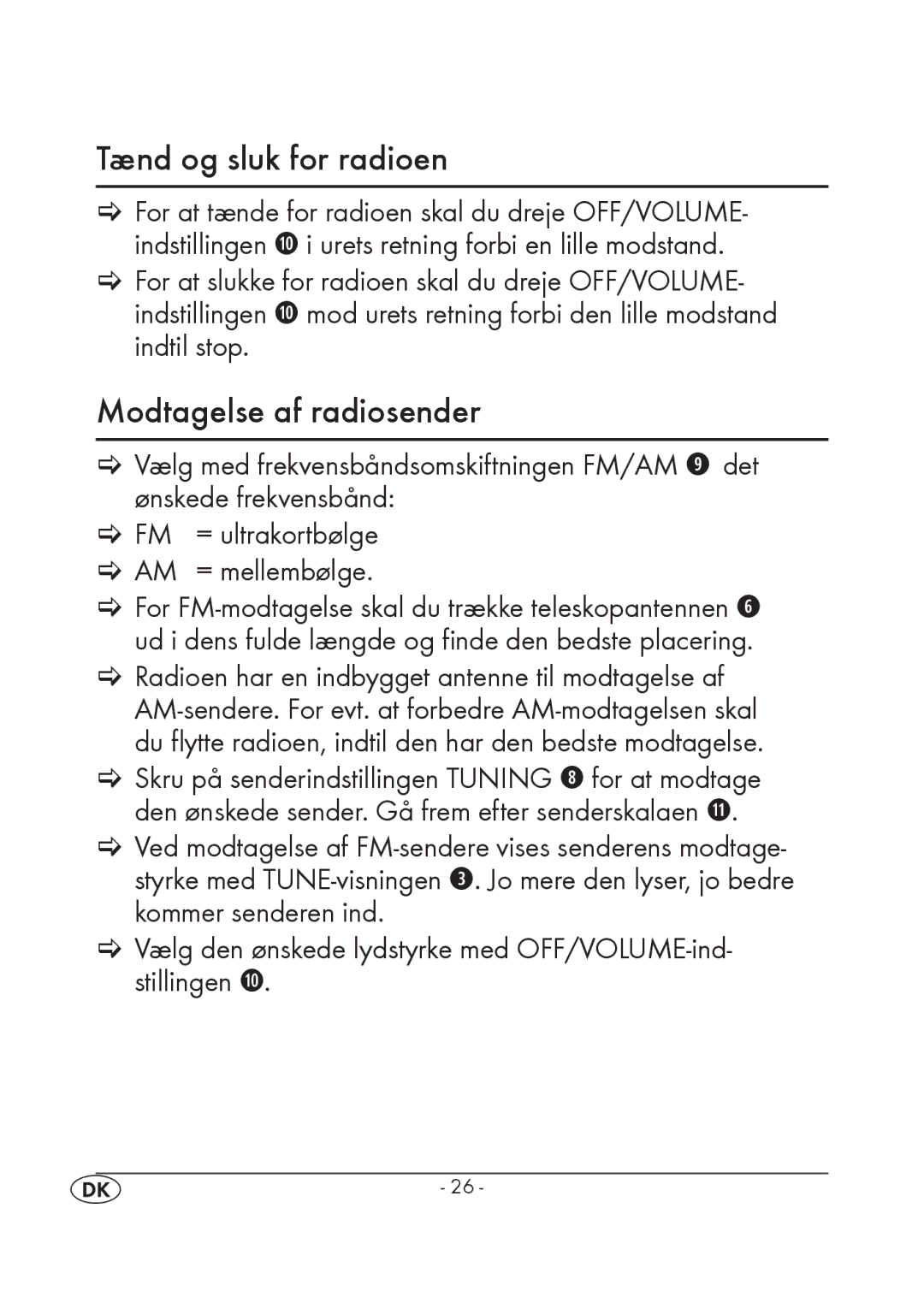 Silvercrest KH 245 manual Tænd og sluk for radioen, Modtagelse af radiosender 