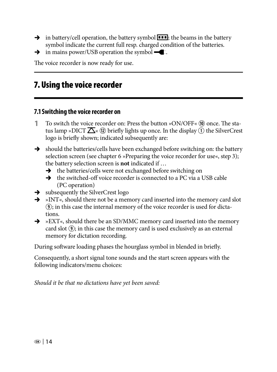 Silvercrest KH 2450 manual Using the voice recorder, Switching the voice recorder on 