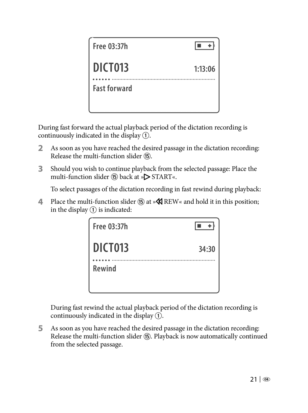 Silvercrest KH 2450 manual DICT01311306, DICT0133430, Free 0337h, Fast forward, Rewind 