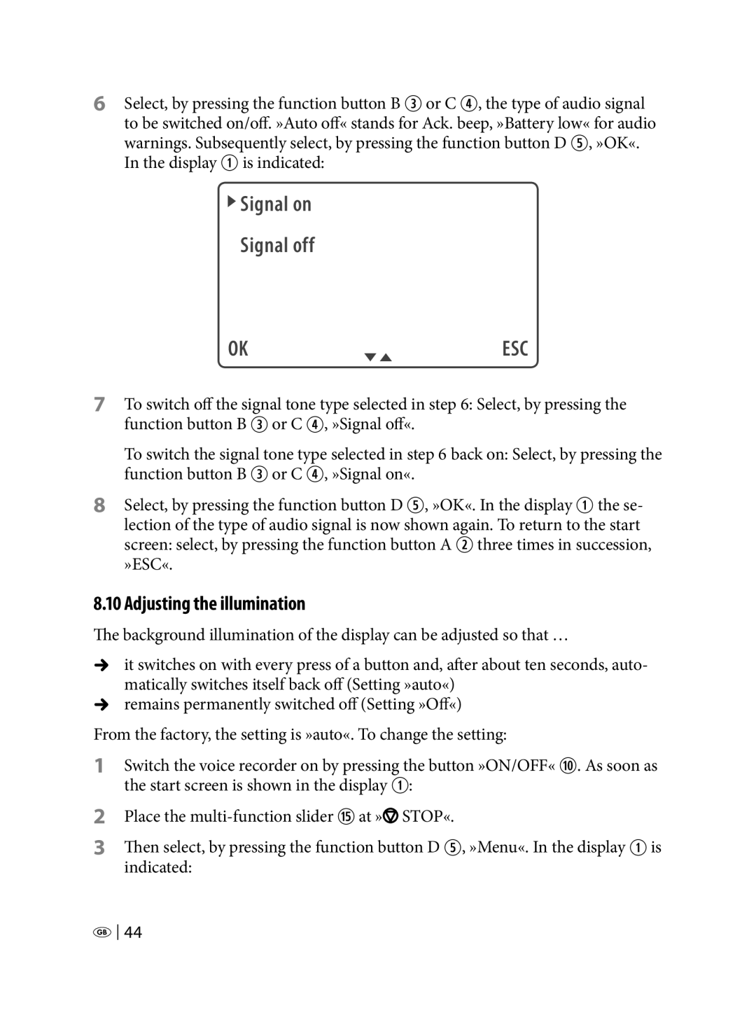 Silvercrest KH 2450 manual Signal on Signal off, Adjusting the illumination 