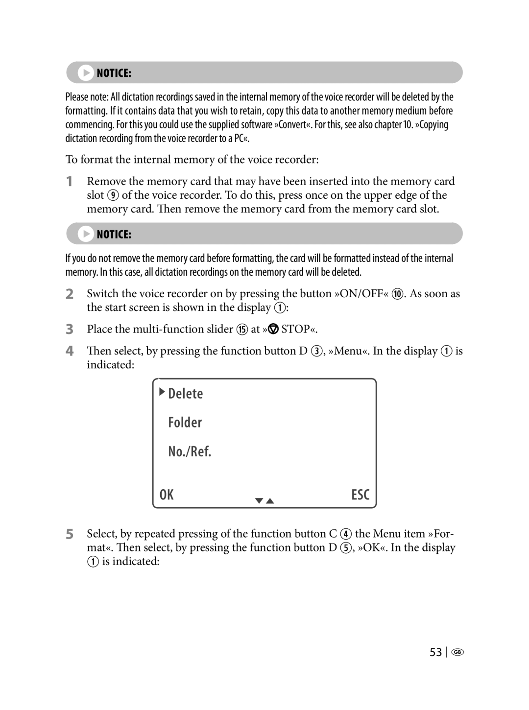 Silvercrest KH 2450 manual To format the internal memory of the voice recorder 