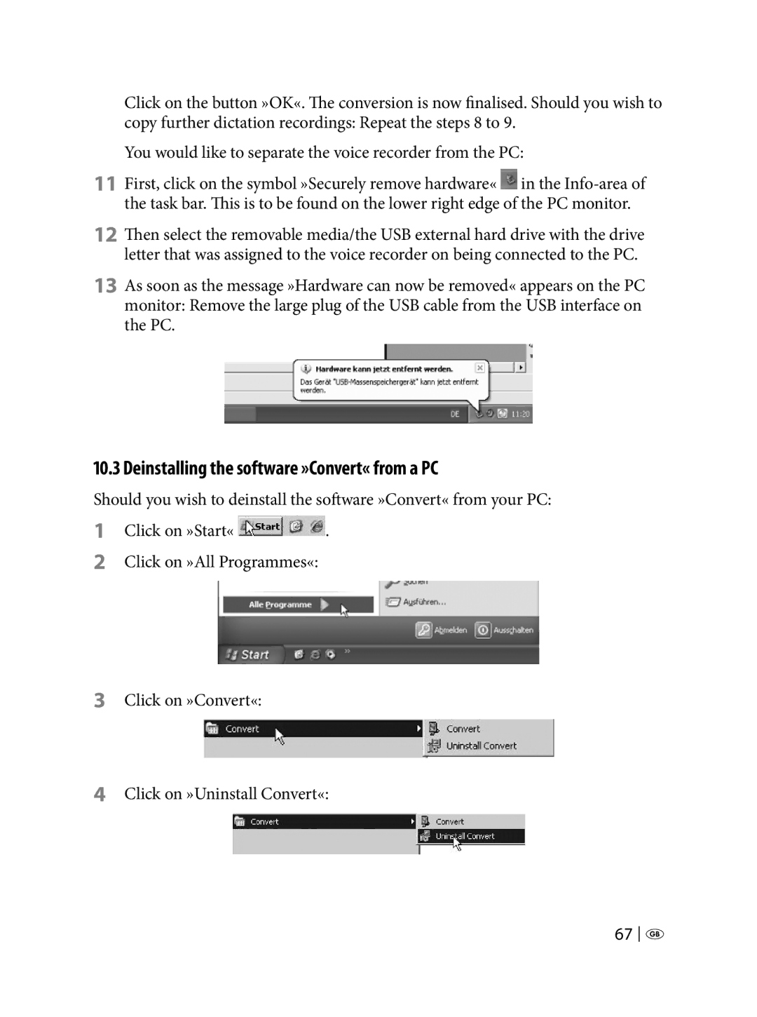 Silvercrest KH 2450 manual Deinstalling the software »Convert« from a PC 