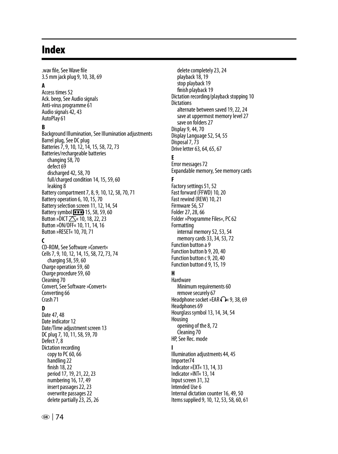 Silvercrest KH 2450 manual Index, Battery selection screen 11, 12, 14 