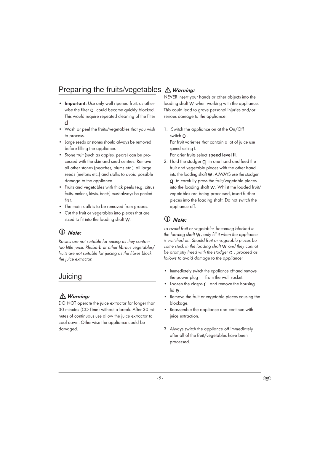 Silvercrest KH 451 manual Preparing the fruits/vegetables, Juicing 