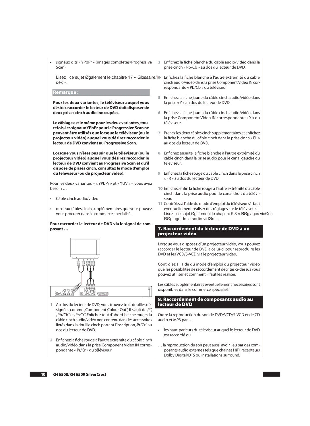 Silvercrest KH6509 manual Raccordement du lecteur de DVD à un projecteur vidéo,  KH 6508/KH 6509 SilverCrest 