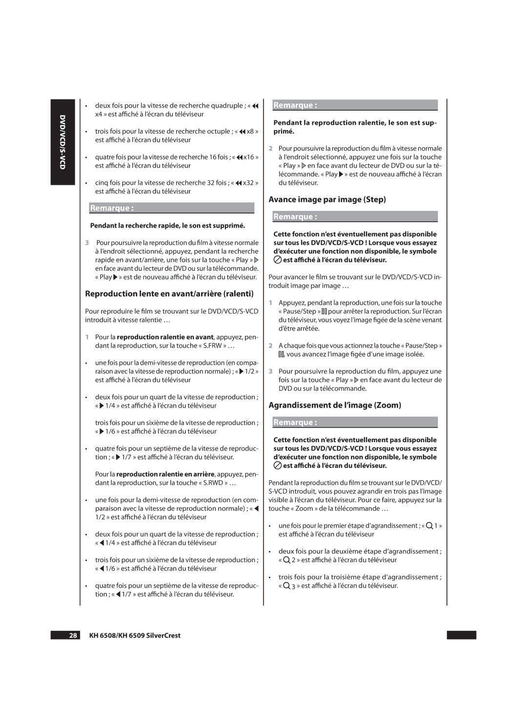 Silvercrest KH 6508, KH6509 manual Reproduction lente en avant/arrière ralenti, Avance image par image Step 