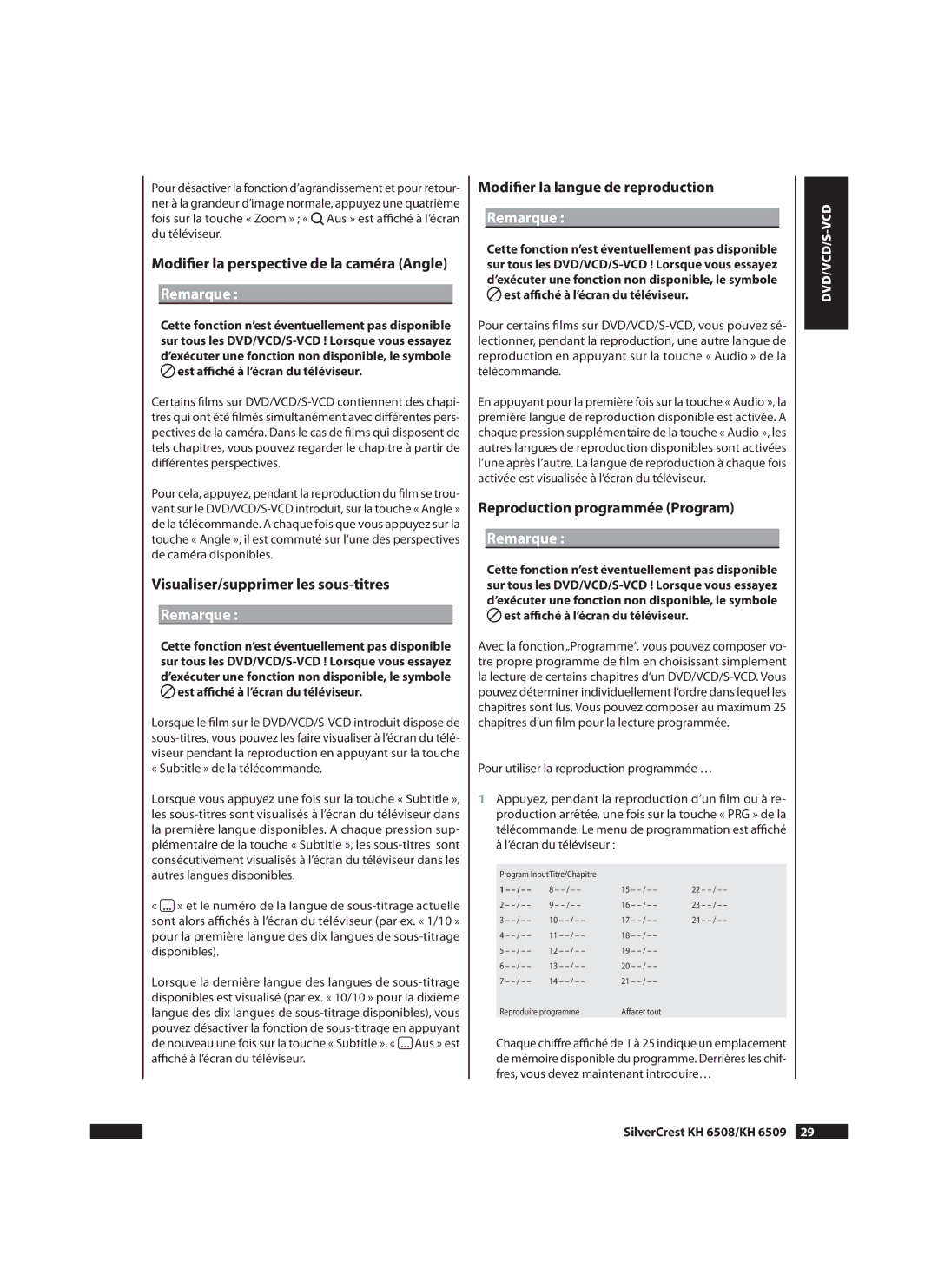 Silvercrest KH6509, KH 6508 manual Modiﬁer la perspective de la caméra Angle, Visualiser/supprimer les sous-titres 