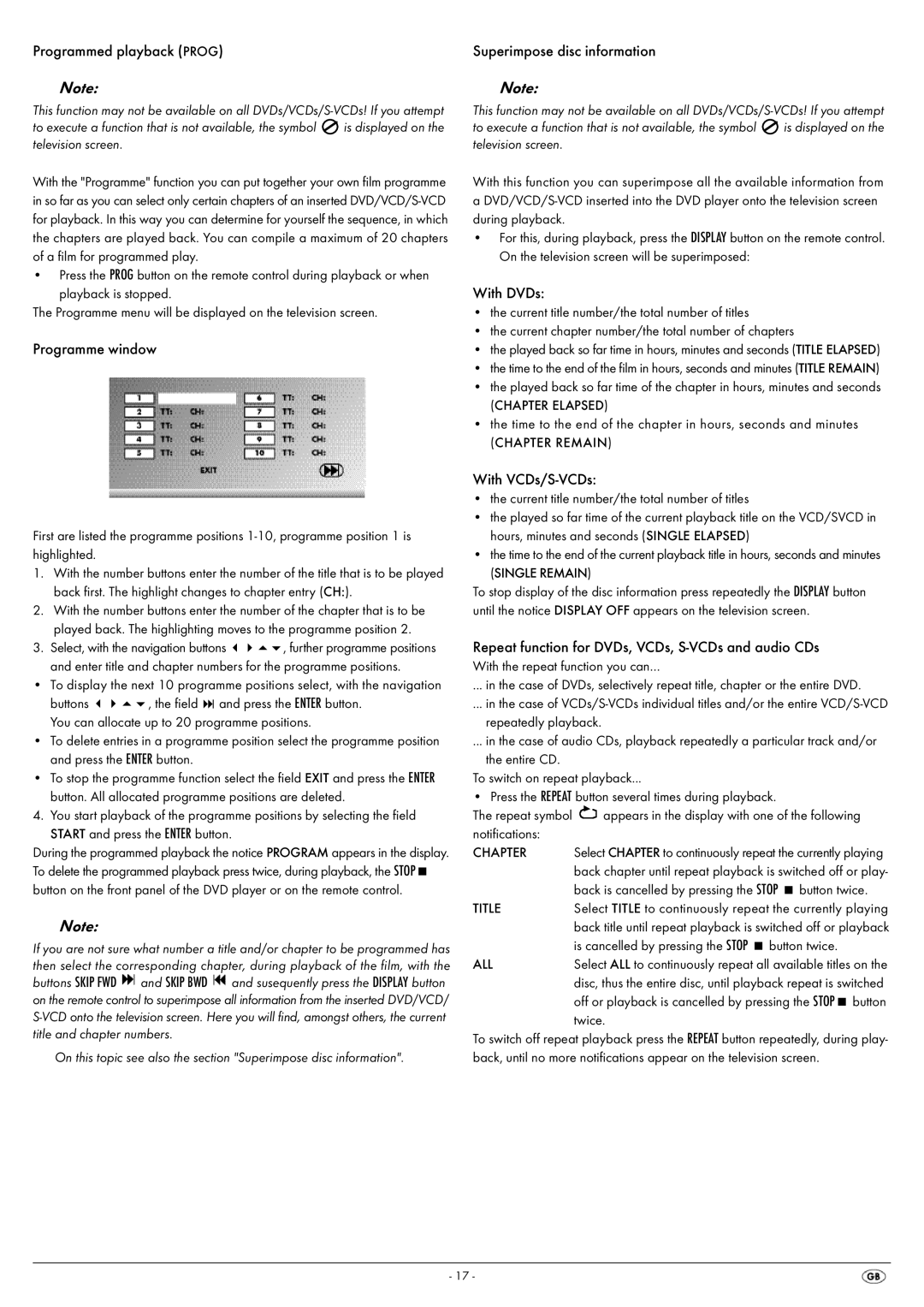 Silvercrest KH 6522, KH 6521 operating instructions Programmed playback Prog, Programme window, With DVDs, With VCDs/S-VCDs 