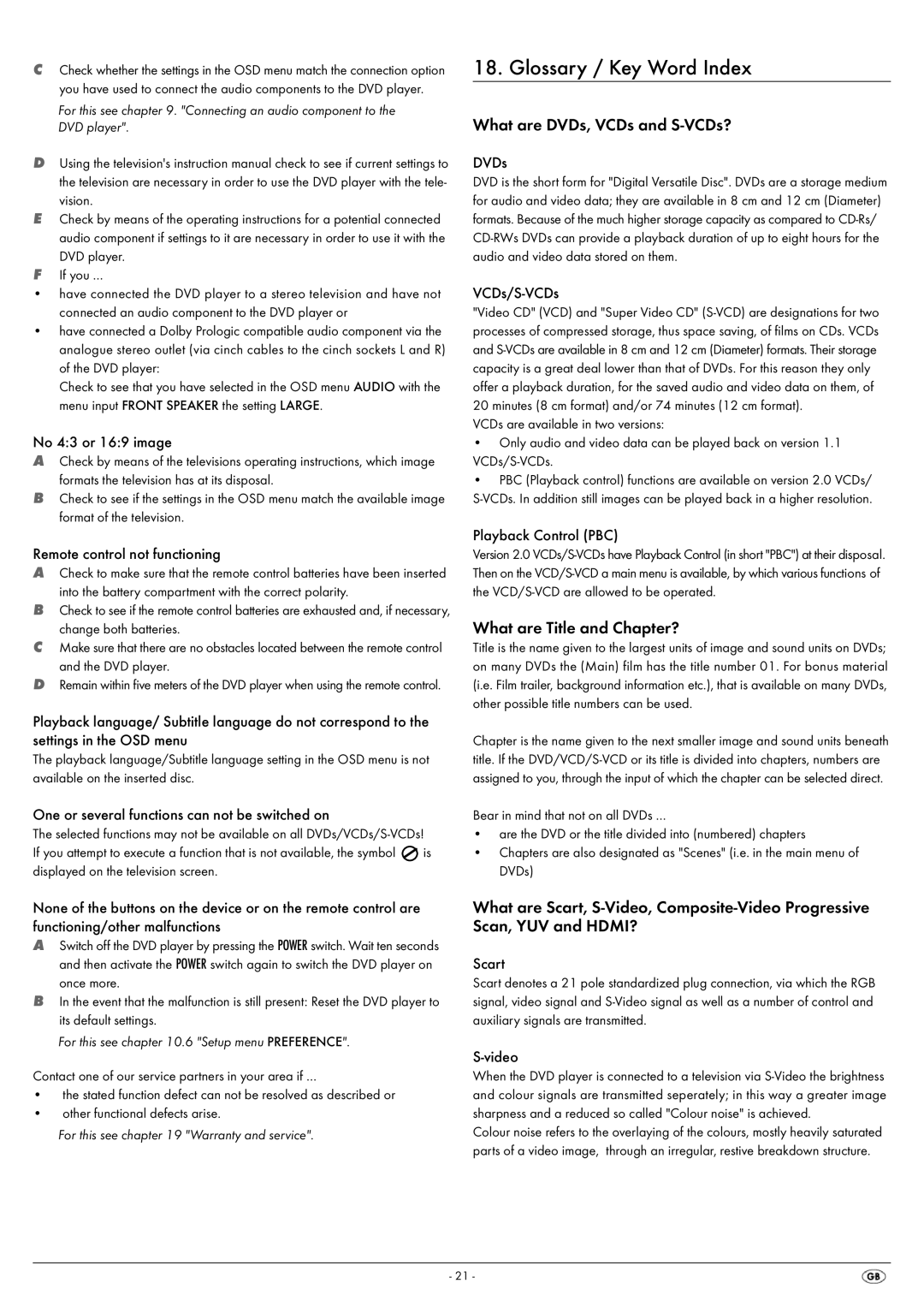 Silvercrest KH 6522, KH 6521 Glossary / Key Word Index, What are DVDs, VCDs and S-VCDs?, What are Title and Chapter? 