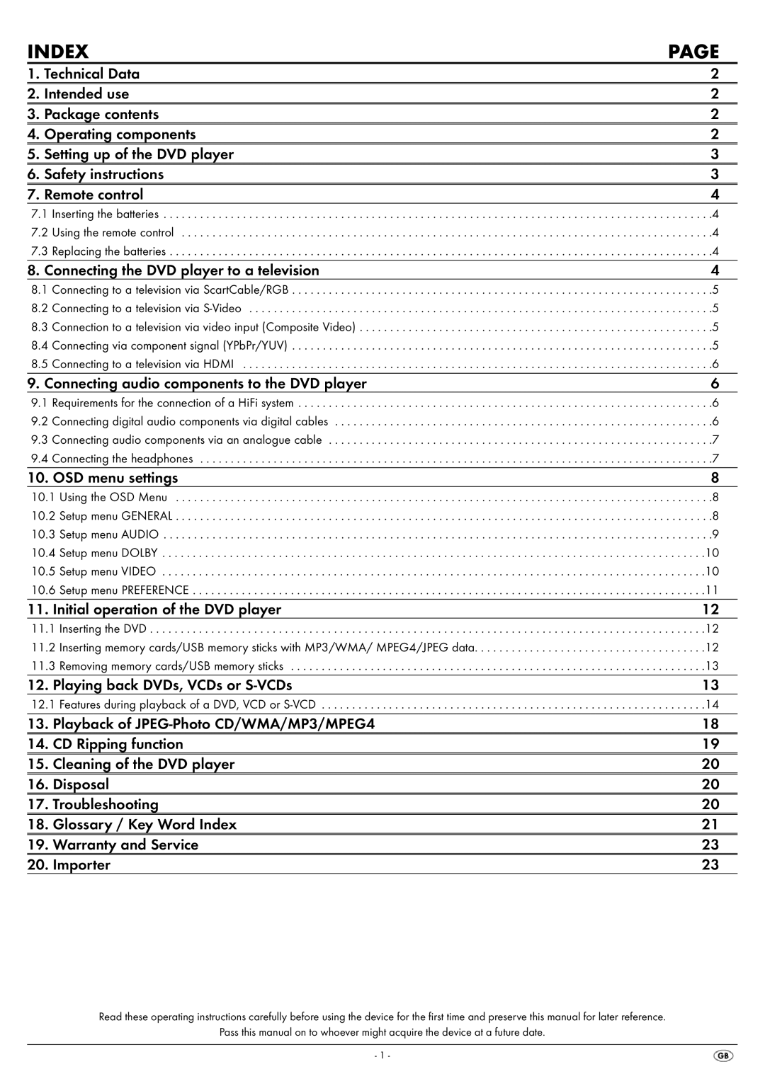 Silvercrest KH 6522, KH 6521 operating instructions Index, Features during playback of a DVD, VCD or S-VCD 