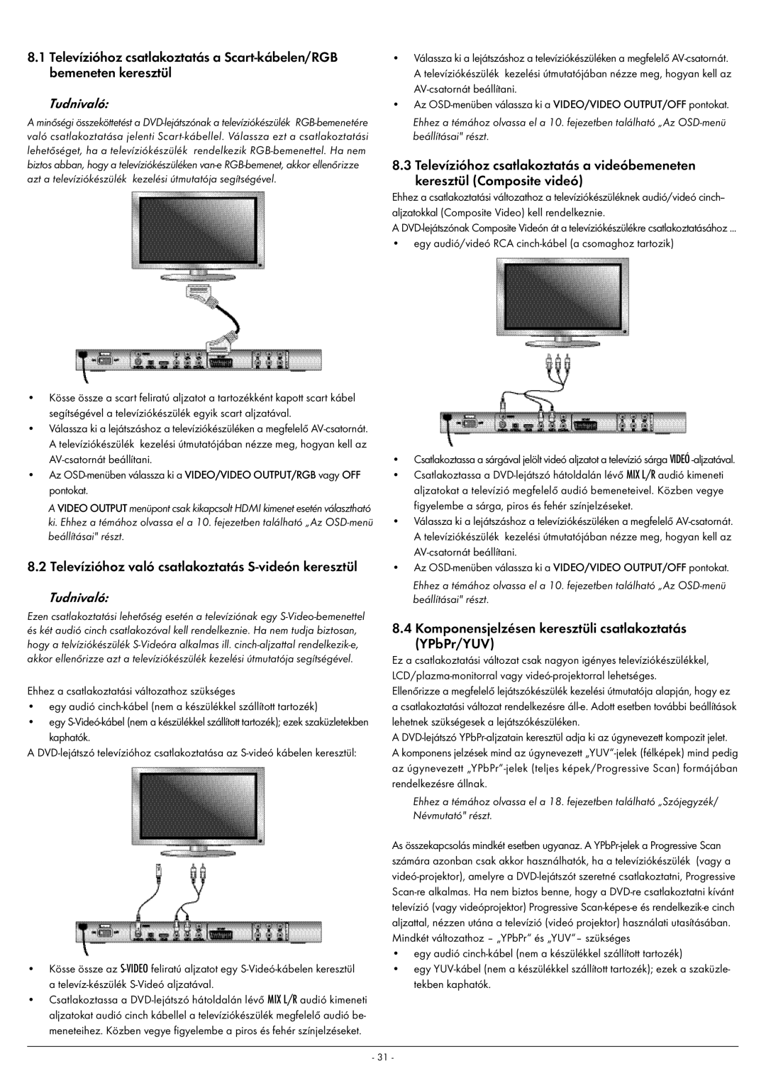 Silvercrest KH 6522, KH 6521 operating instructions Televízióhoz való csatlakoztatás S-videón keresztül 