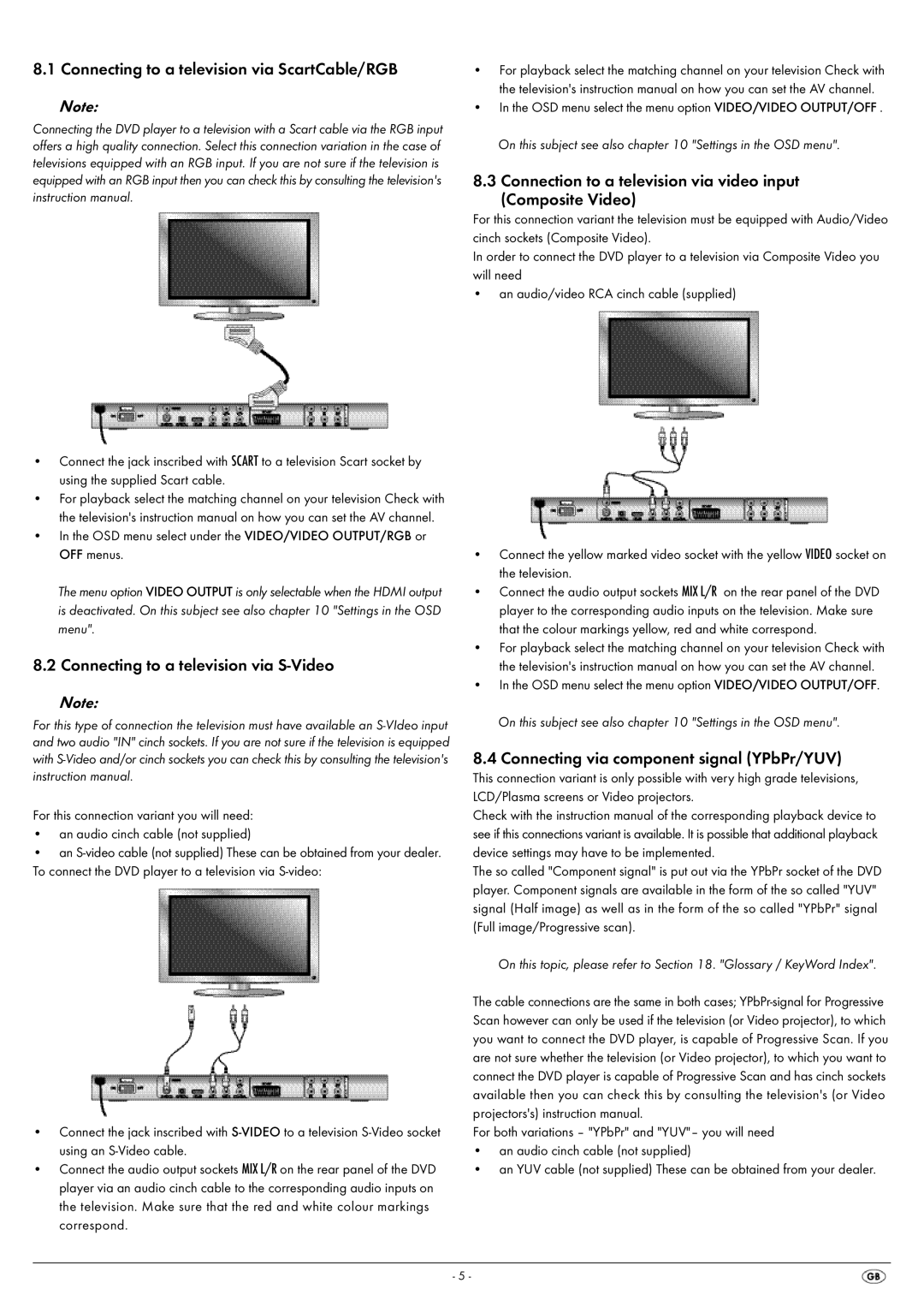 Silvercrest KH 6522, KH 6521 Connecting to a television via ScartCable/RGB, Connecting to a television via S-Video 