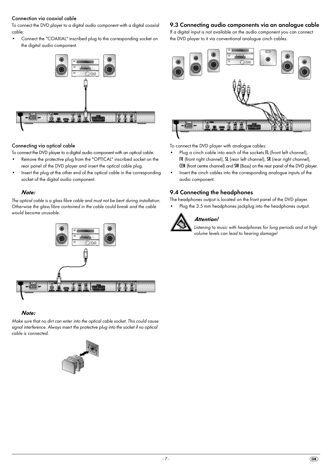 Silvercrest KH 6522, KH 6521 Connecting audio components via an analogue cable, Connecting the headphones 