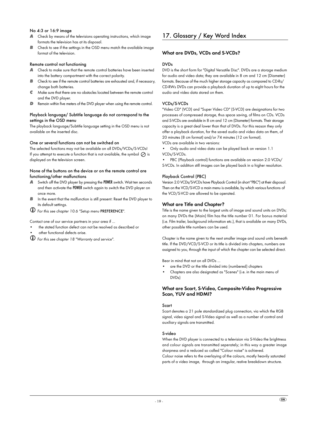 Silvercrest KH 6523 Glossary / Key Word Index, What are DVDs, VCDs and S-VCDs?, What are Title and Chapter? 