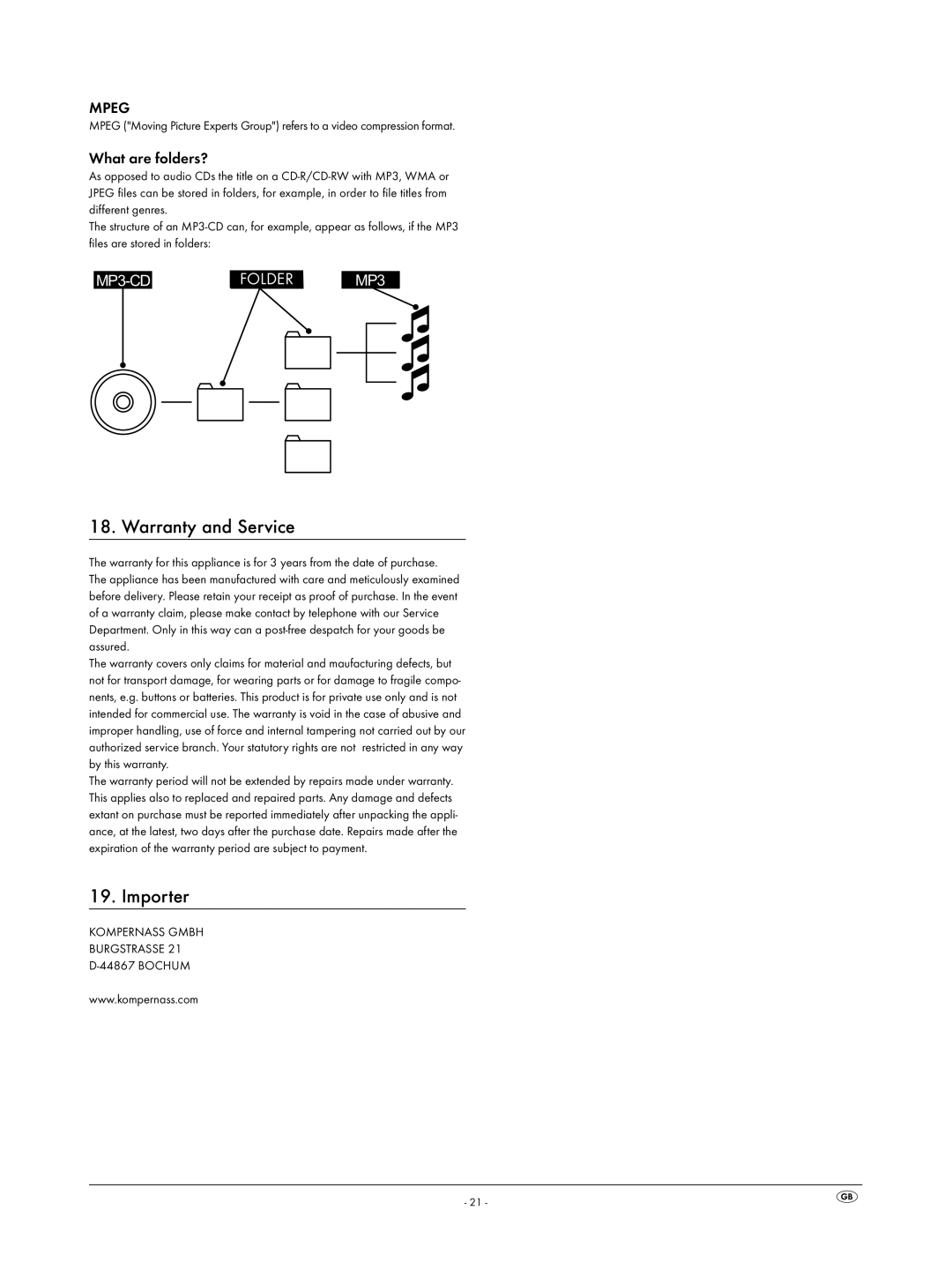 Silvercrest KH 6523 Warranty and Service, Importer, What are folders?, Kompernass Gmbh Burgstrasse, Bochum 