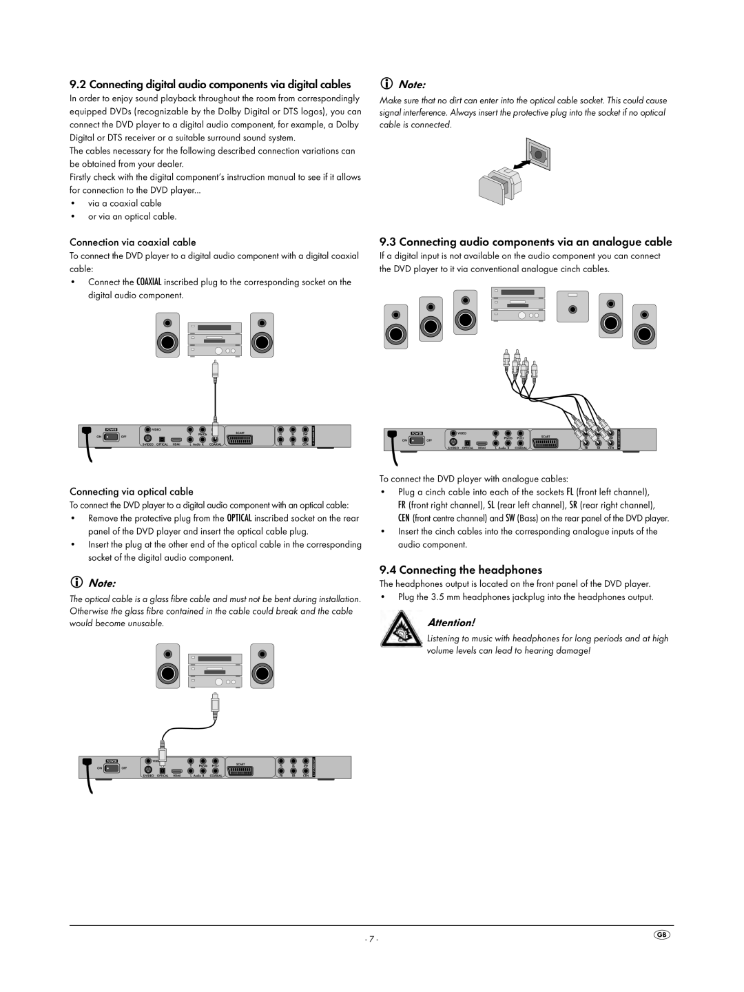 Silvercrest KH 6523 Connecting digital audio components via digital cables, Connecting the headphones 