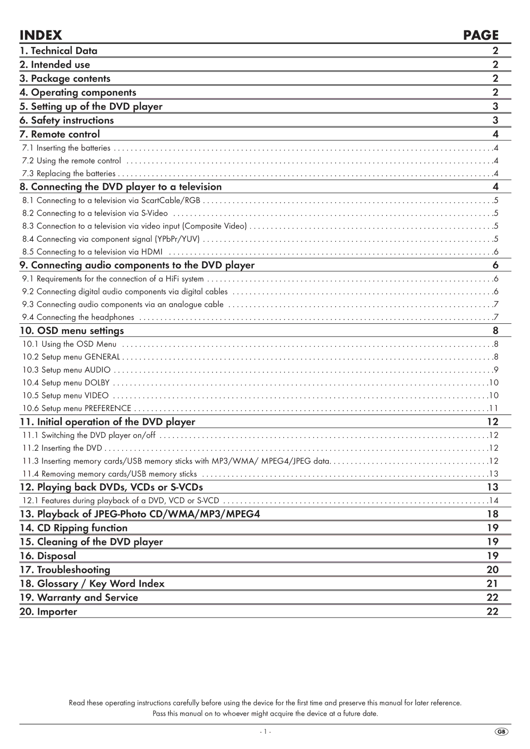 Silvercrest KH 6525, KH 6524 operating instructions Index, Features during playback of a DVD, VCD or S-VCD 