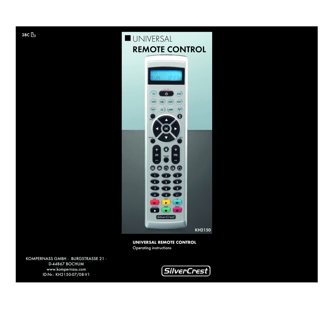 Silvercrest KH2150 operating instructions Universal Remote Control 