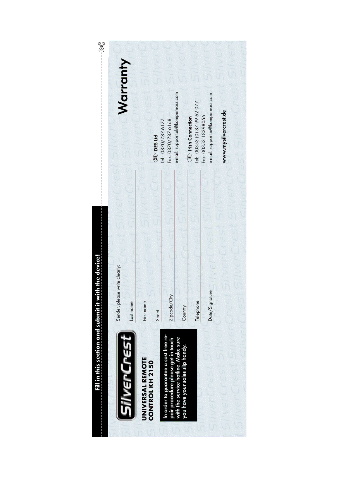 Silvercrest KH2150 operating instructions Warranty 