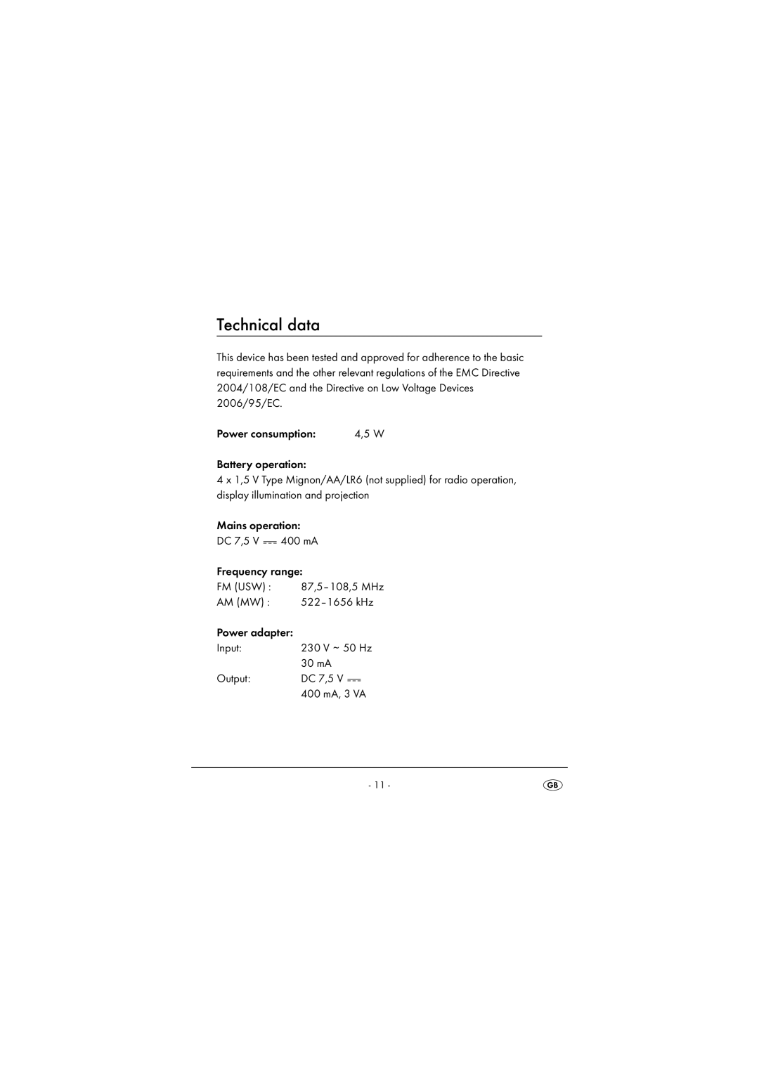 Silvercrest KH2217 operating instructions Technical data 