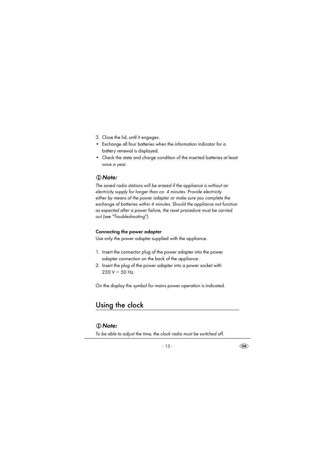 Silvercrest KH2217 operating instructions Using the clock 