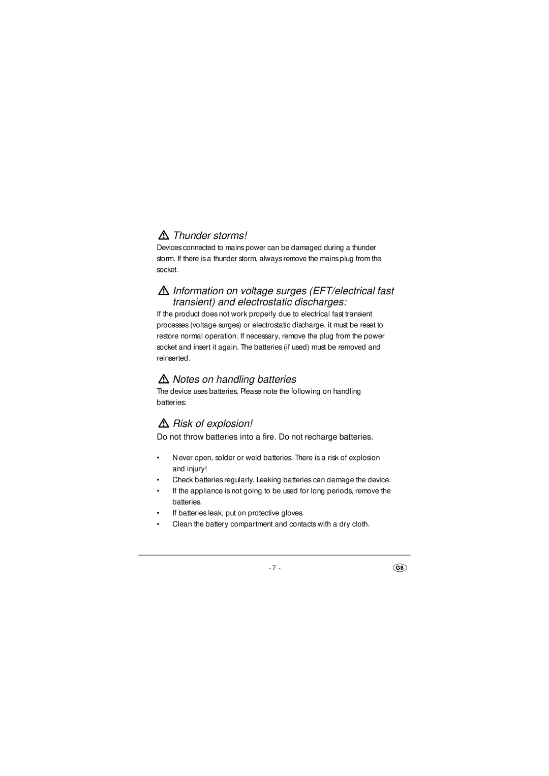 Silvercrest KH2217 operating instructions Thunder storms 