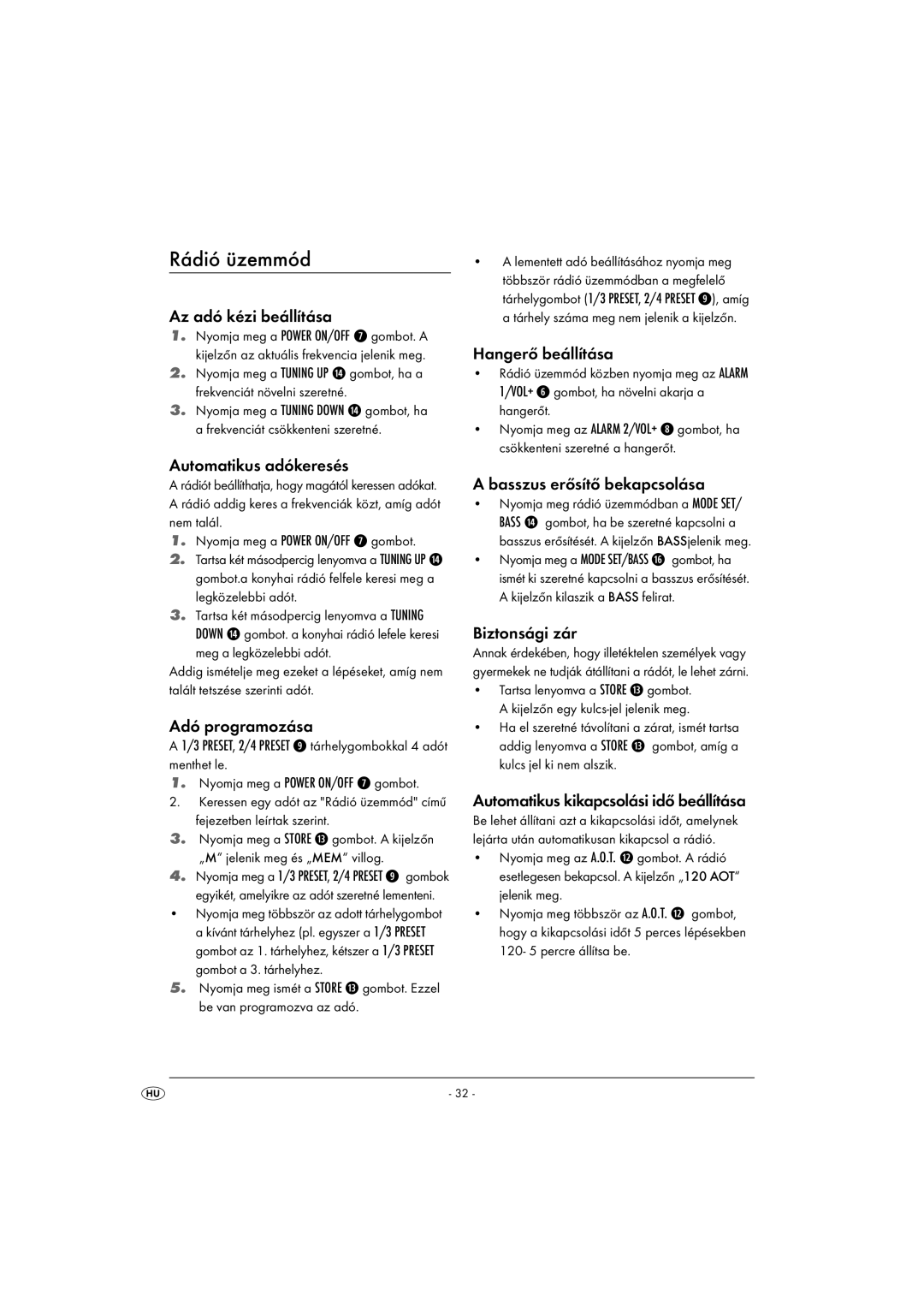 Silvercrest KH2281-08-V1, KH2281-07 operating instructions Rádió üzemmód 