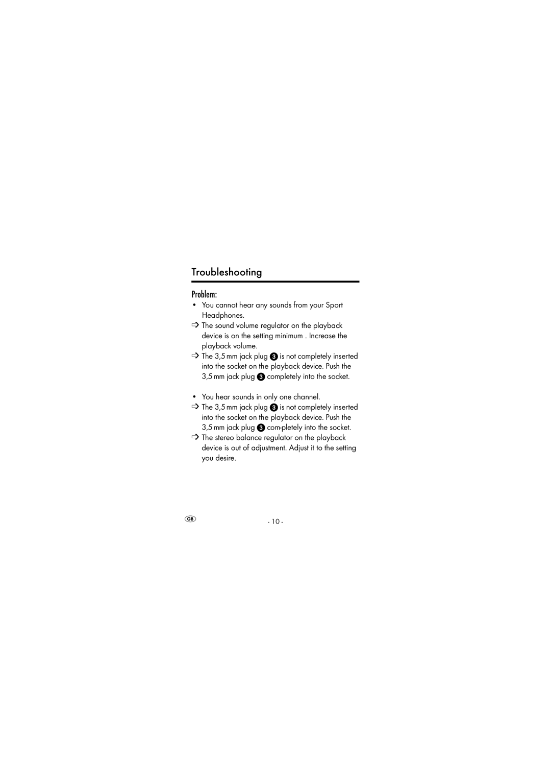 Silvercrest KH2349 Troubleshooting, You cannot hear any sounds from your Sport Headphones, 3,5 mm jack plug, Mm jack plug 