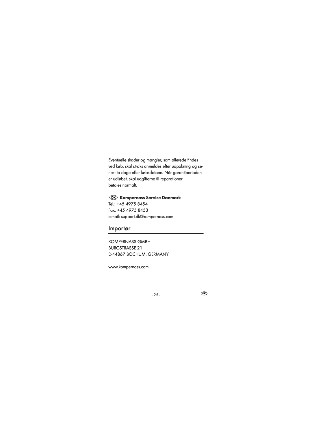 Silvercrest KH2349 manual Importør, betales normalt Kompernass Service Danmark, Tel. +45 4975 Fax +45 