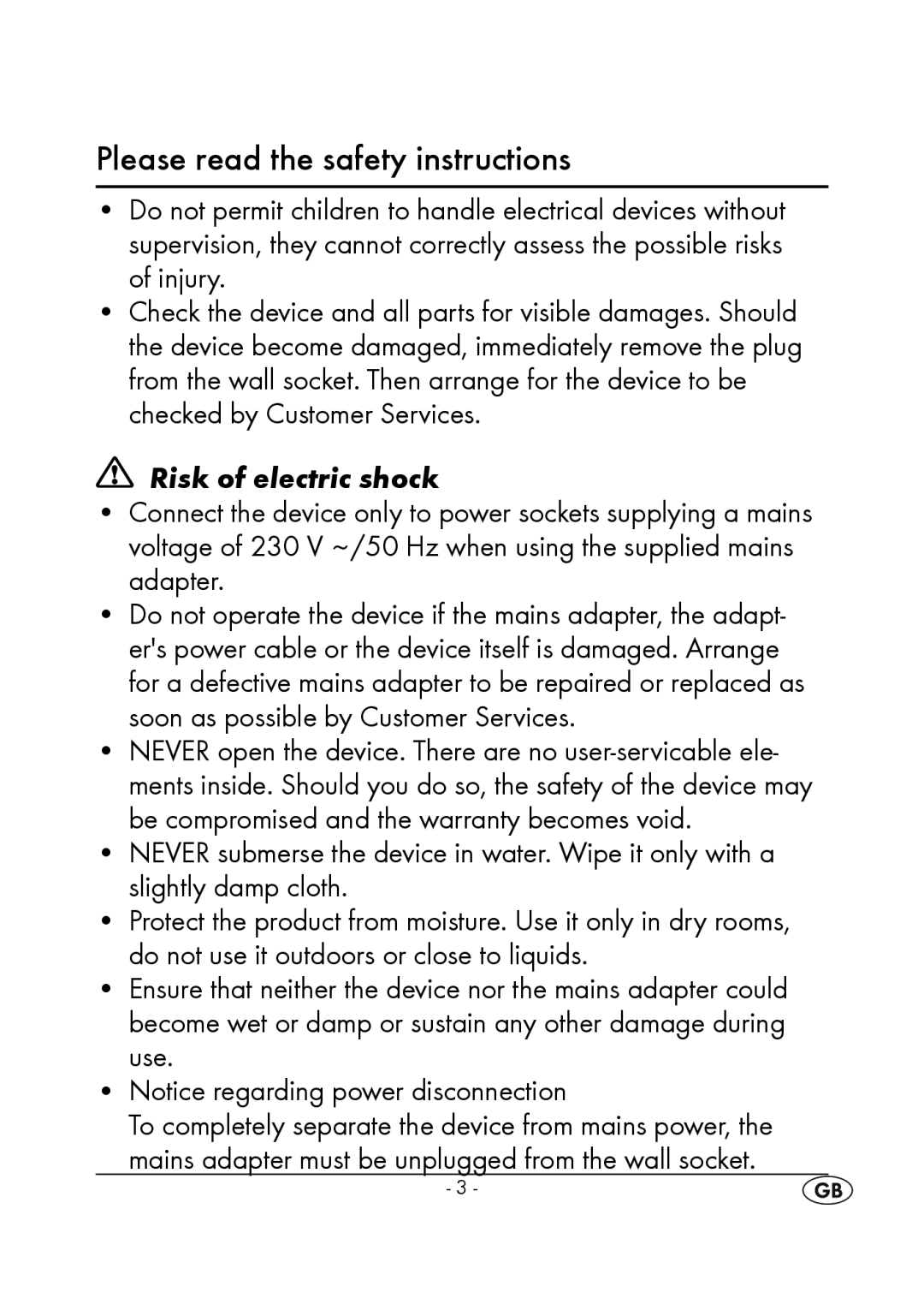 Silvercrest KH2351 instruction manual Please read the safety instructions, Risk of electric shock 