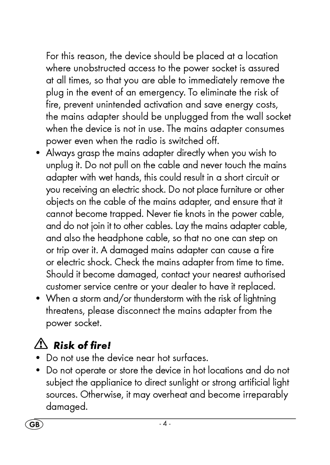 Silvercrest KH2351 instruction manual Risk of fire 