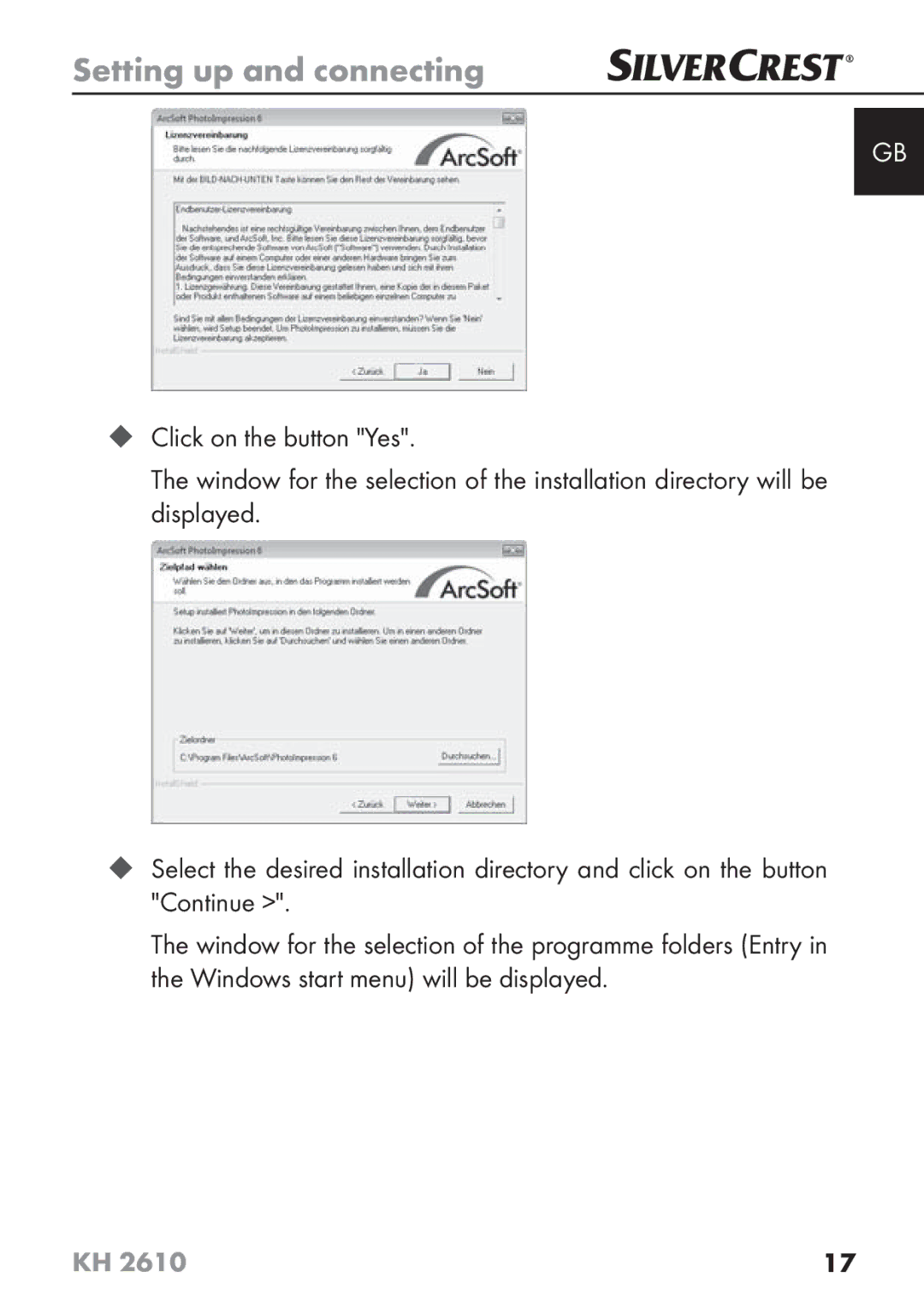 Silvercrest KH2610 08/2009-V3 operating instructions Setting up and connecting 