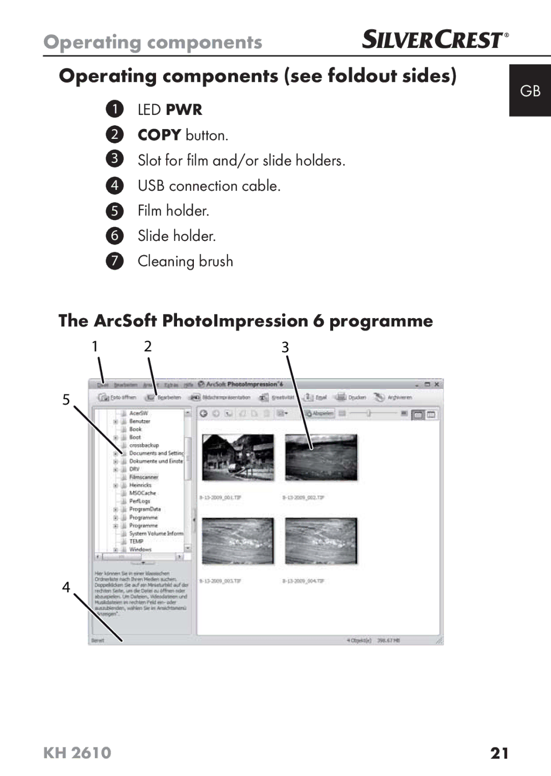 Silvercrest KH2610 08/2009-V3 Operating components see foldout sides, ArcSoft PhotoImpression 6 programme 