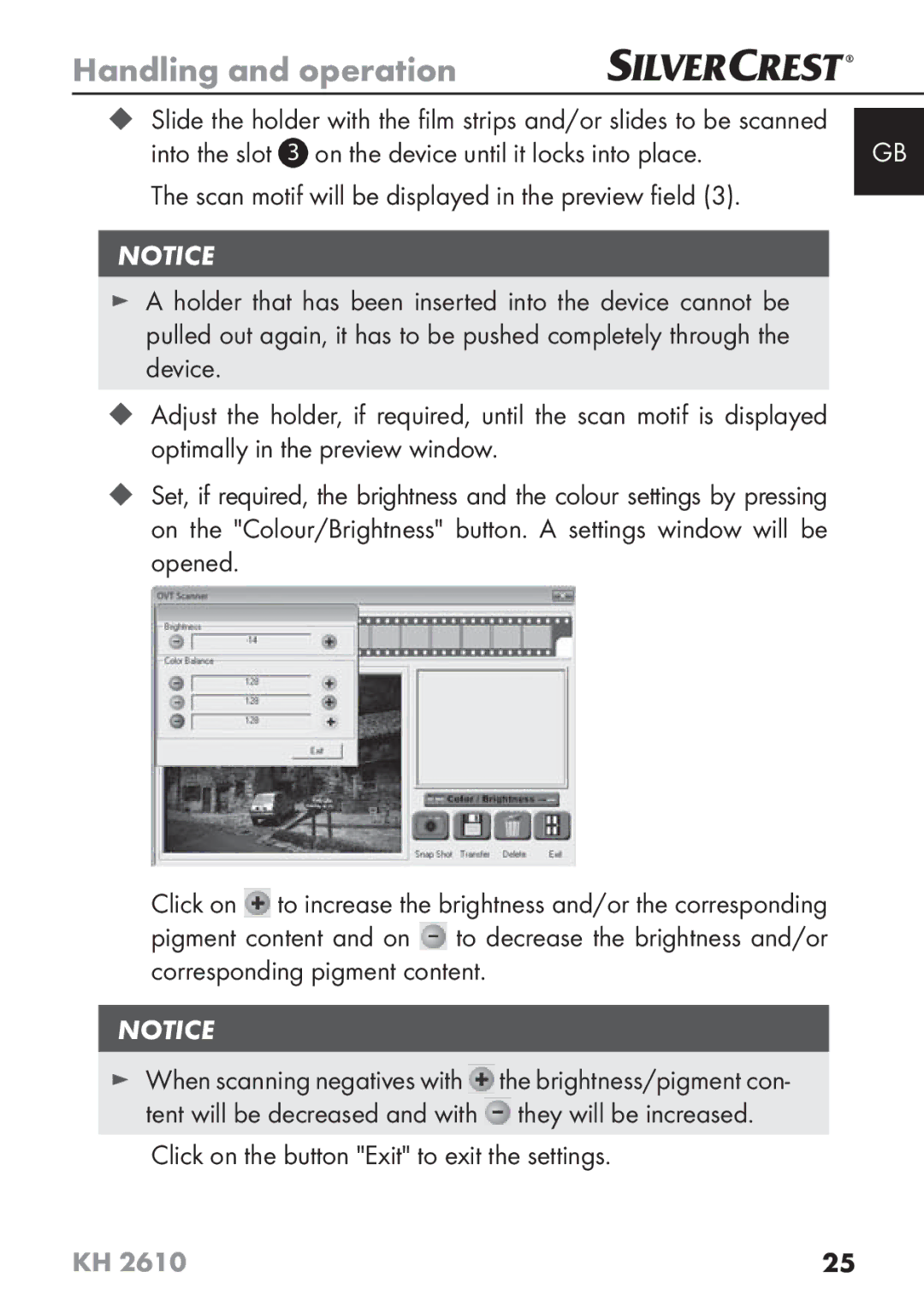 Silvercrest KH2610 08/2009-V3 operating instructions Click on to increase the brightness and/or the corresponding 