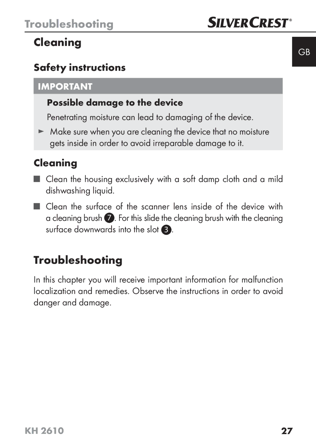 Silvercrest KH2610 08/2009-V3 operating instructions Troubleshooting, Cleaning 