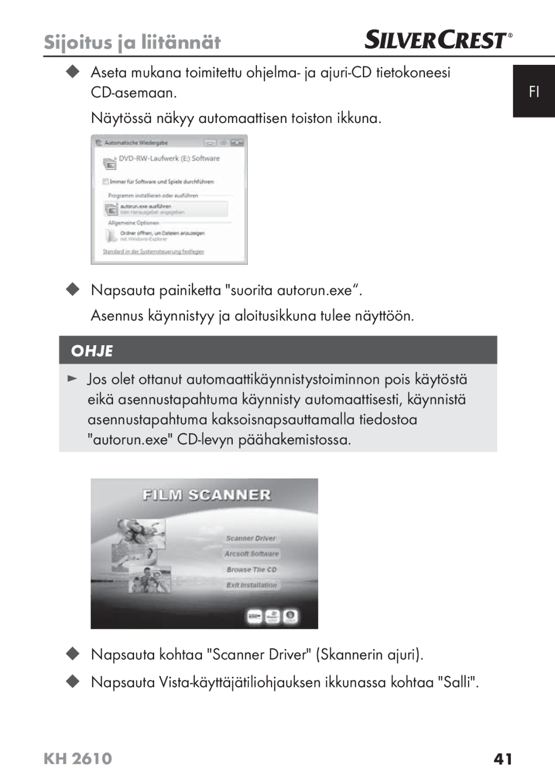 Silvercrest KH2610 08/2009-V3 operating instructions ‹ Napsauta kohtaa Scanner Driver Skannerin ajuri 