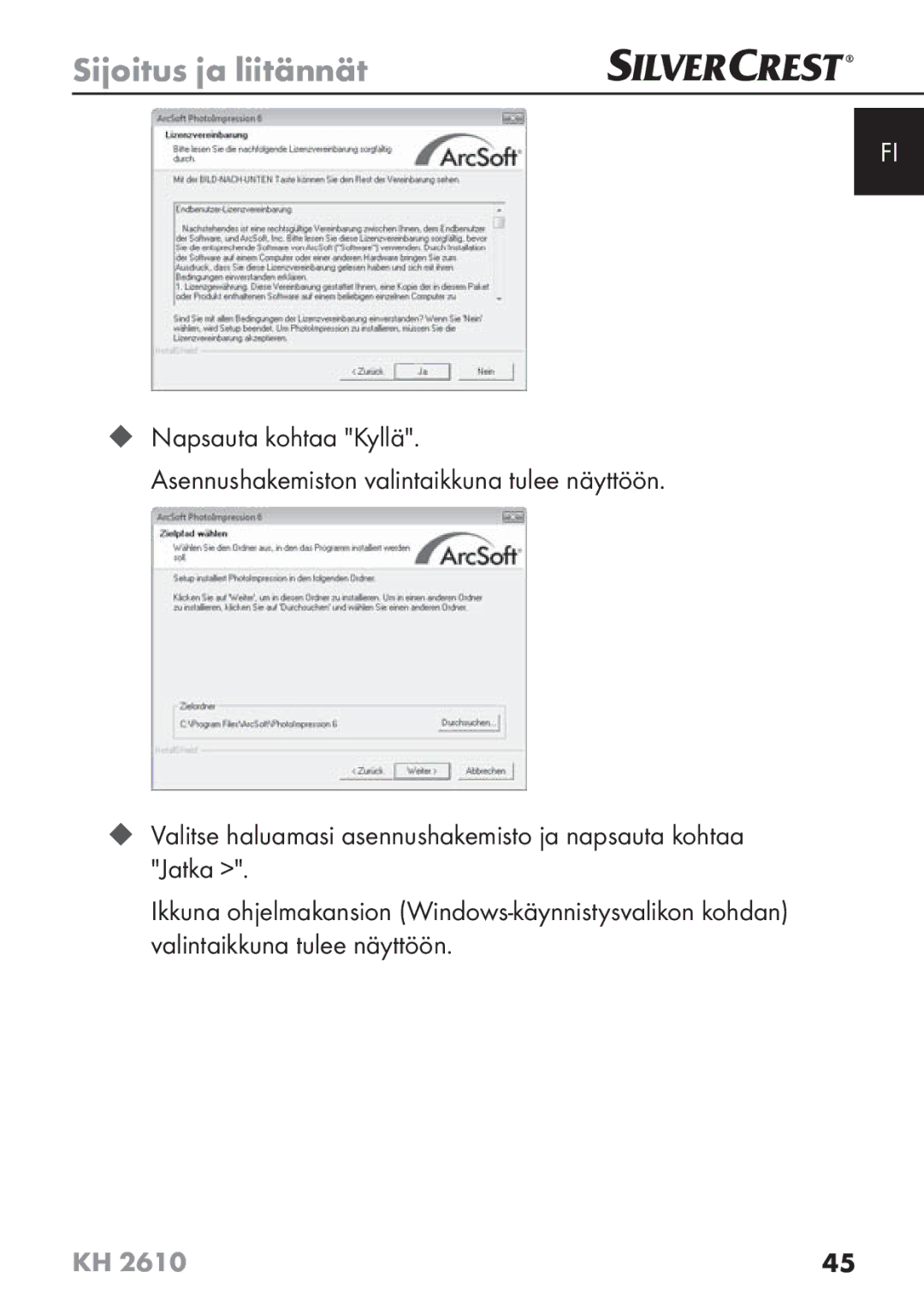 Silvercrest KH2610 08/2009-V3 operating instructions Sijoitus ja liitännät 